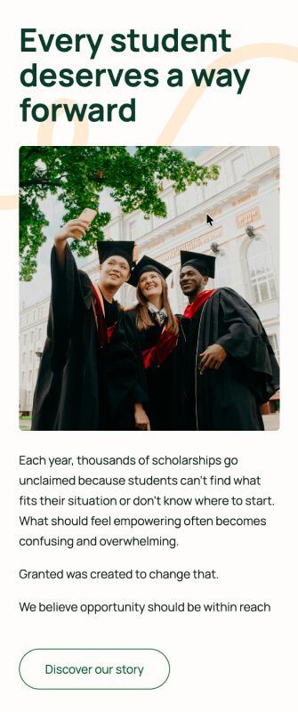 Granted scholarship platform — mobile website design
