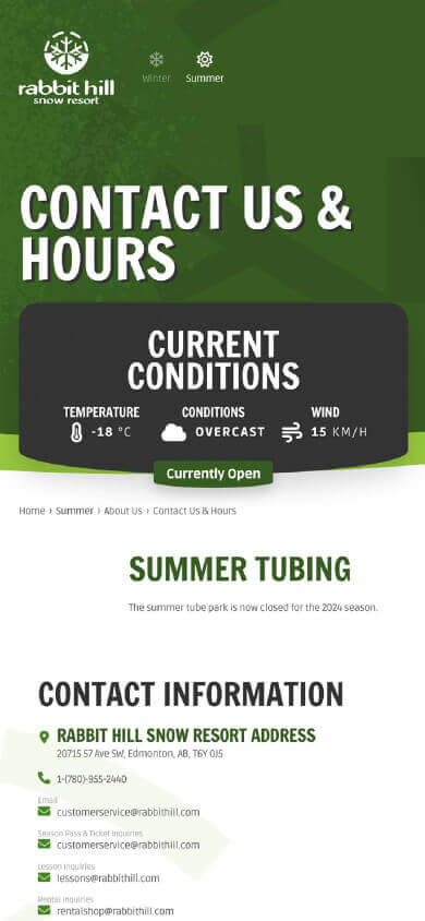 Rabbit Hill Snow Resort — mobile website design